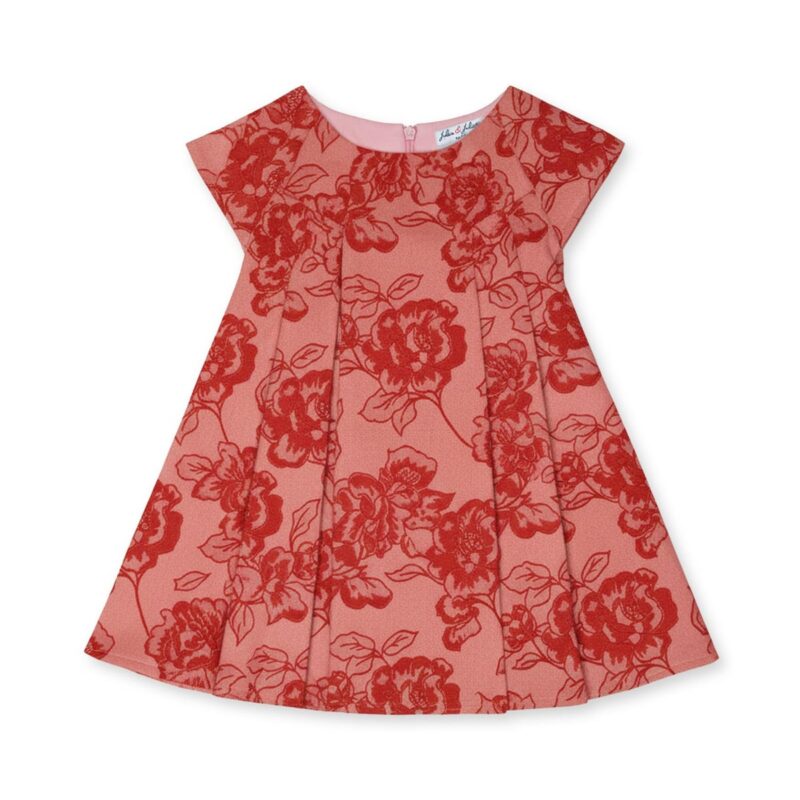 Rose Baby Dress, Red Flower Jacquard