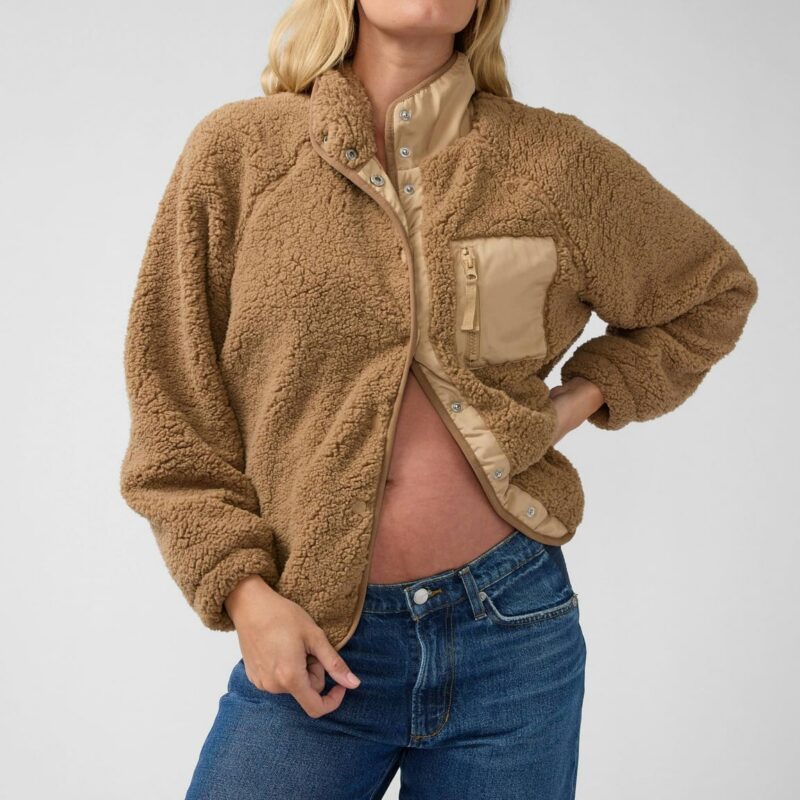 Relaxed Raglan Sleeve Maternity Sherpa Jacket