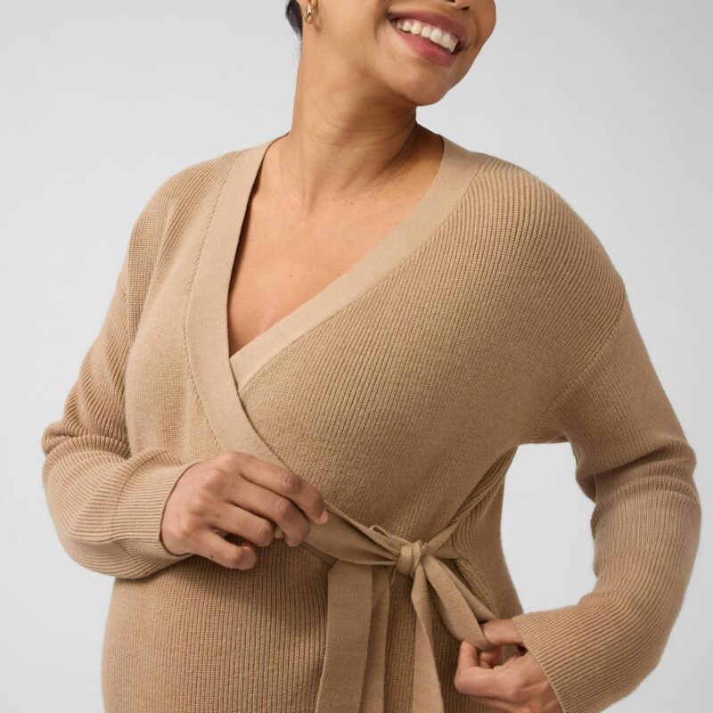 Ribbed Knit Crossover Maternity Nursing Cardigan