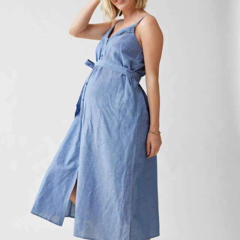 Sleeveless Chambray Maternity and Nursing Midi Dress