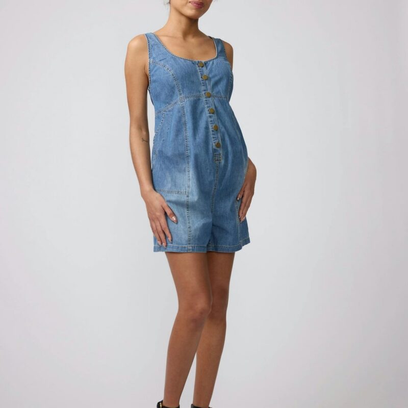 Sleeveless Soft Denim Maternity Romper