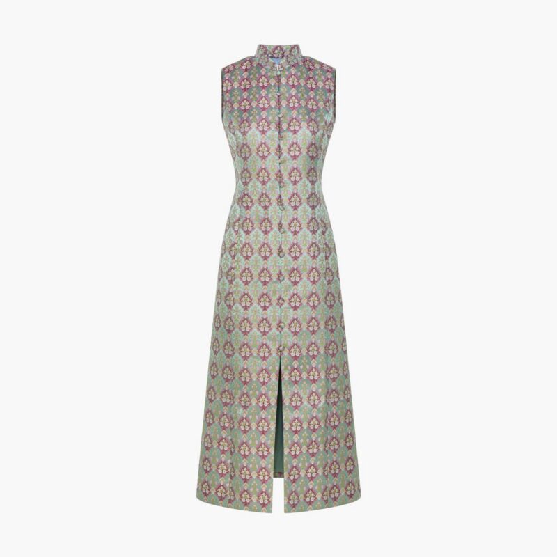 The Justina Dress - Baroque Diamond Block Berry/Green