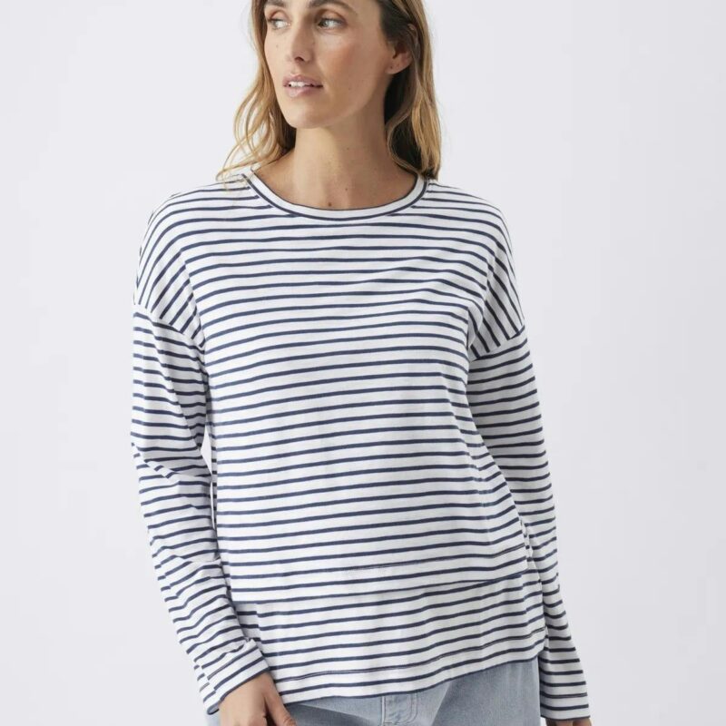 Claudette Long Sleeve Nursing Top White / Ink