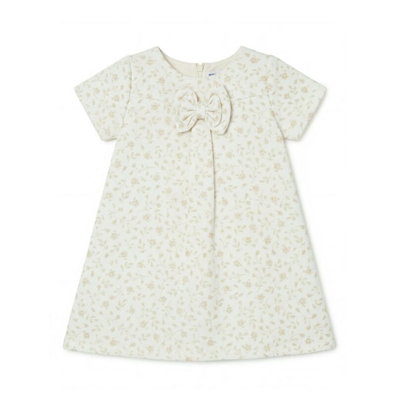 Elsa Baby Dress, French Jacquard - White Gold Lily