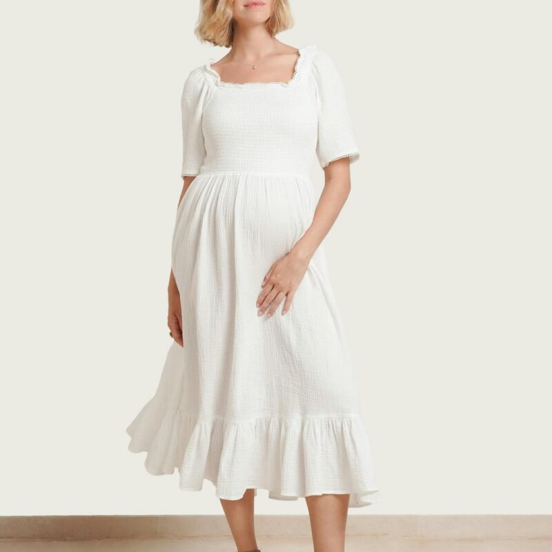 Raquel Smocked Maternity & Nursing Midi Dress