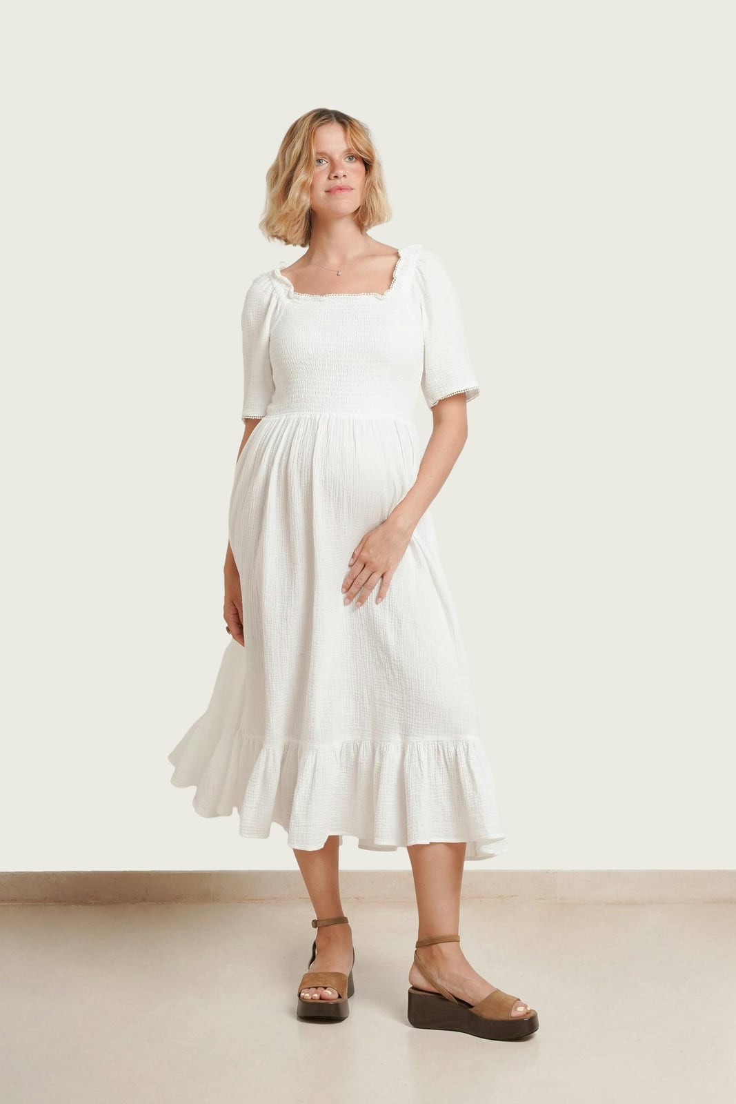 Raquel Smocked Maternity & Nursing Midi Dress