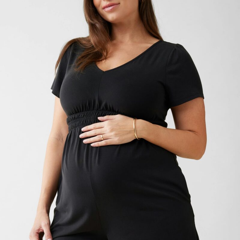 Short Sleeve V-Neck Knit Maternity Romper