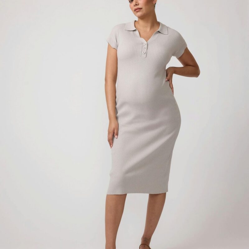 Cap Sleeve Collared Knit Maternity Midi Dress