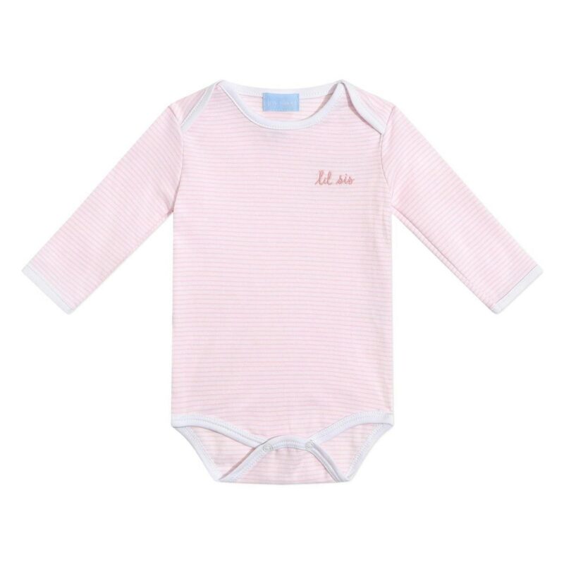 "Lil Sis" Short Sleeve Bodysuit in Pink Stripe