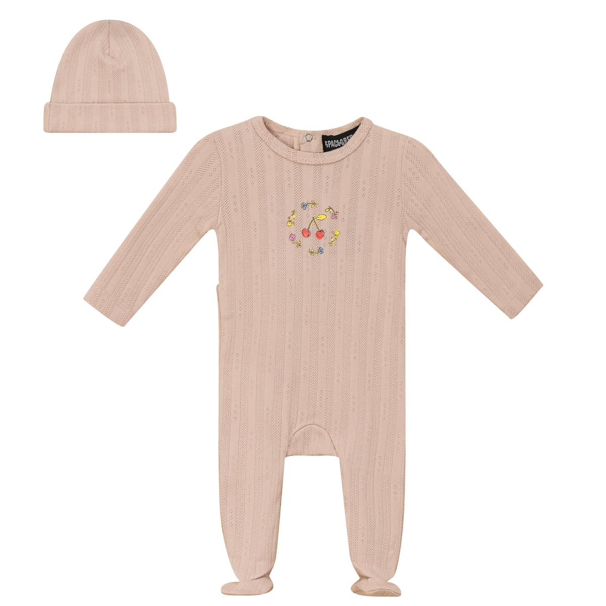 Ribbed Pointelle Romper and Hat Two Piece Set