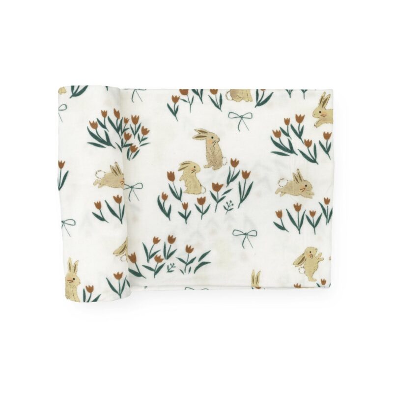 Stretch Knit Swaddle Blanket - Bunnies and Tulips