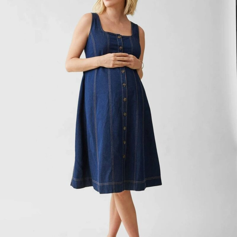 Sleeveless Chambray Maternity and Nursing Midi Dress