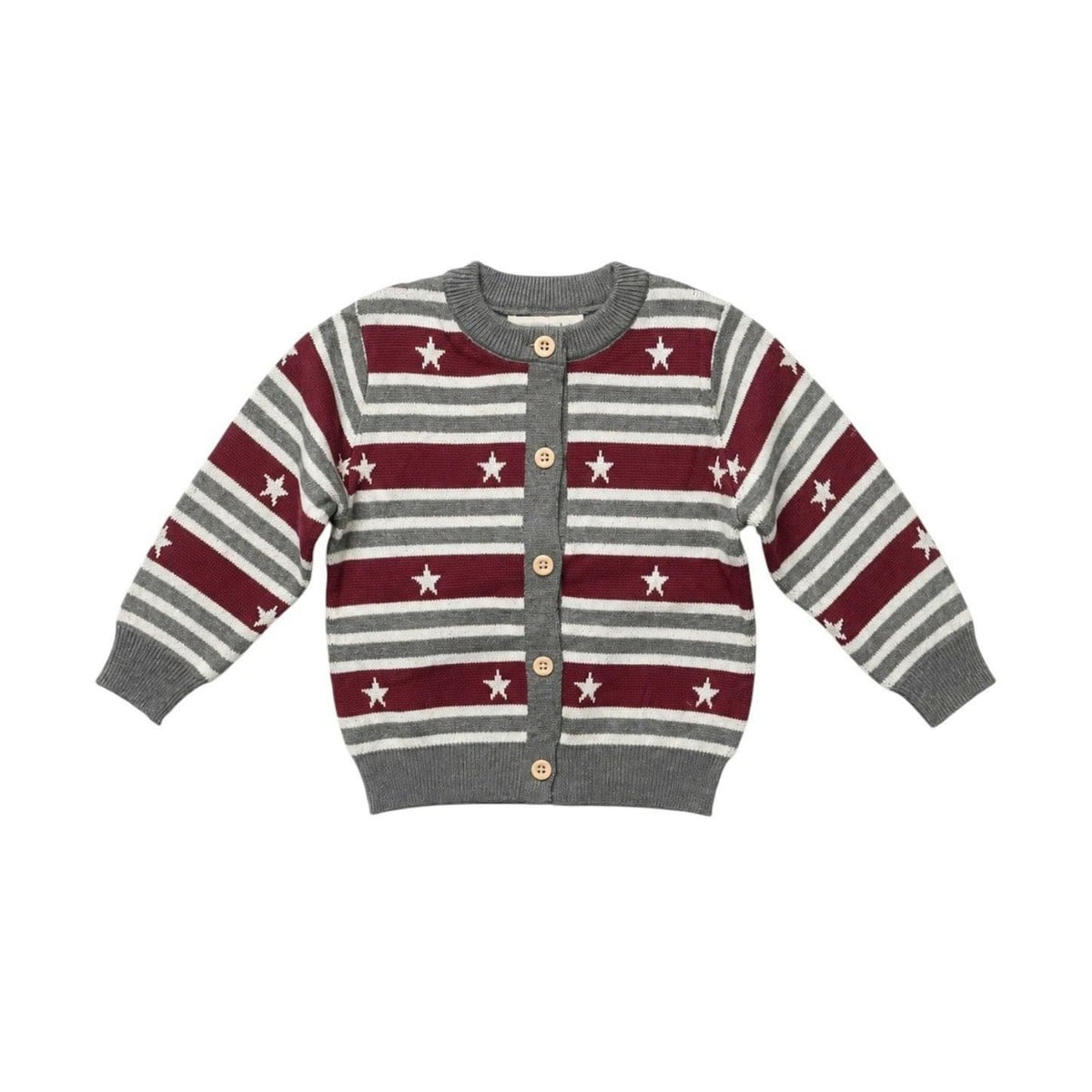 Burgundy Star Striped Cotton Cardigan
