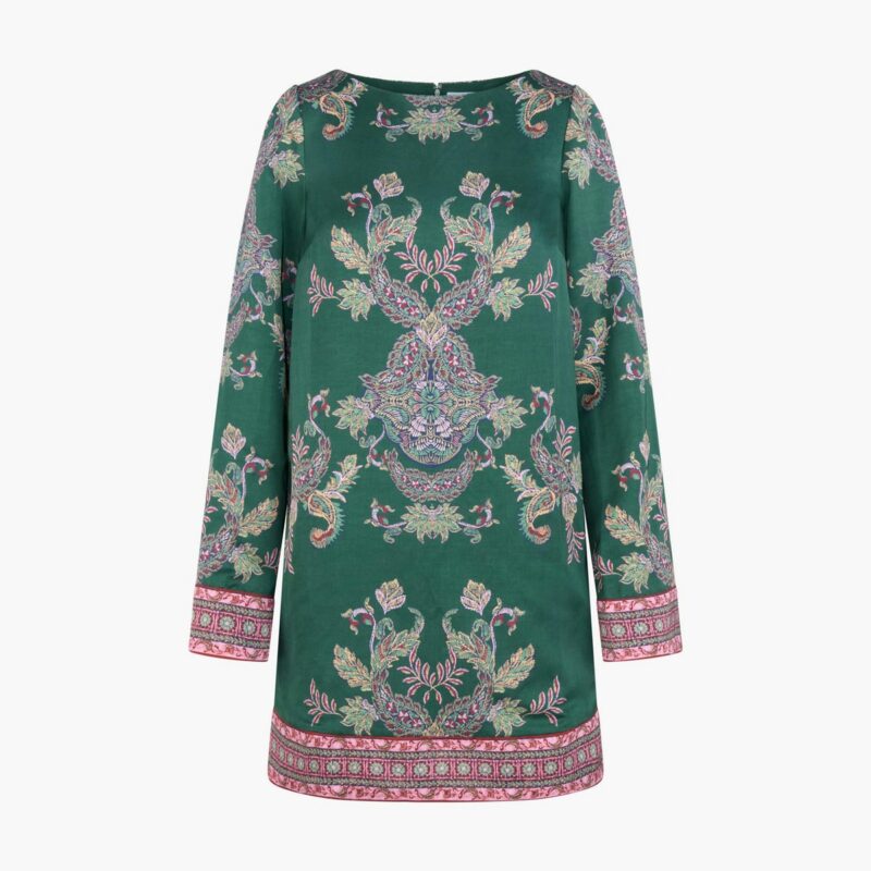 The Long Sleeve Viola Dress - Windsor Paisley Emerald Green