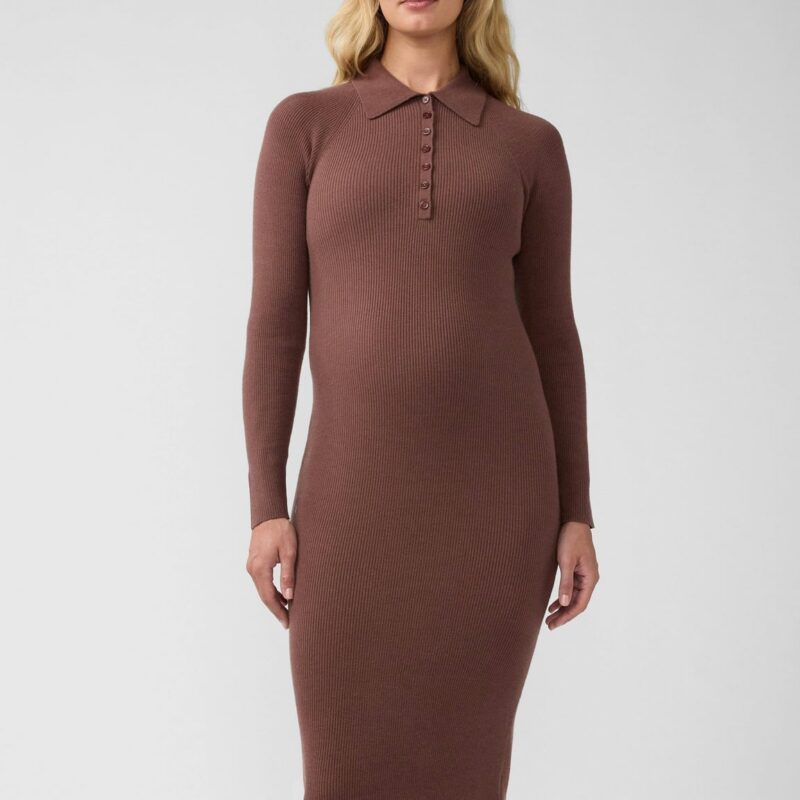 Ribbed Polo Maternity Nursing Midi Dress