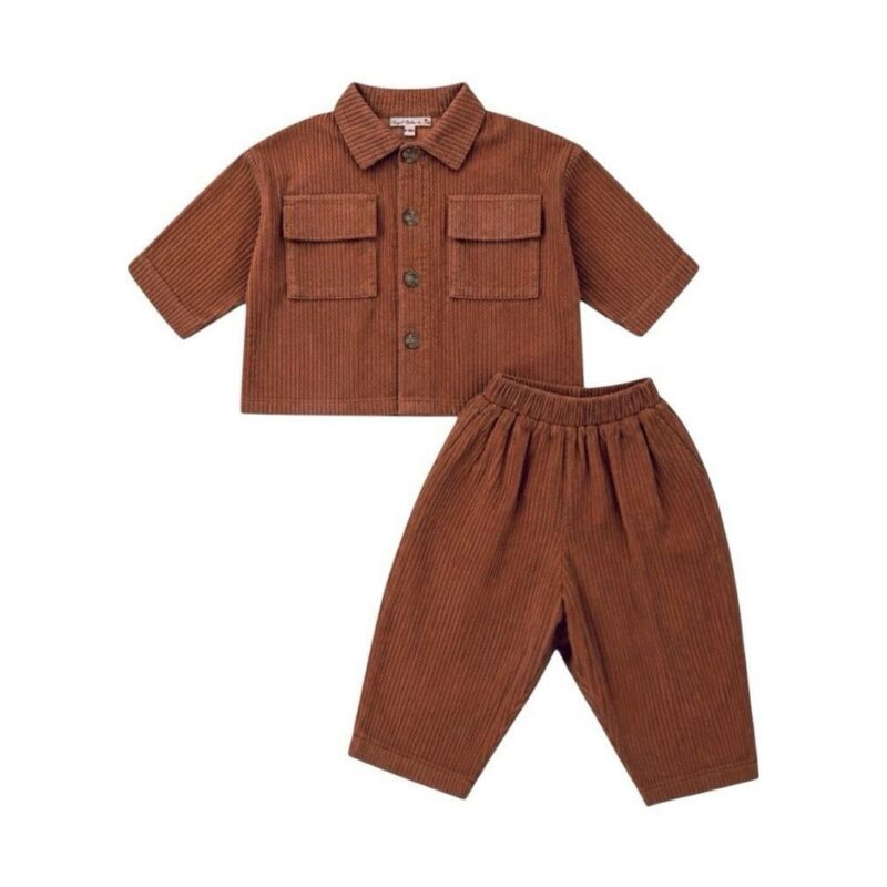 Chestnut Oversized Corduroy Pocket Collared Shirt & Pant Set