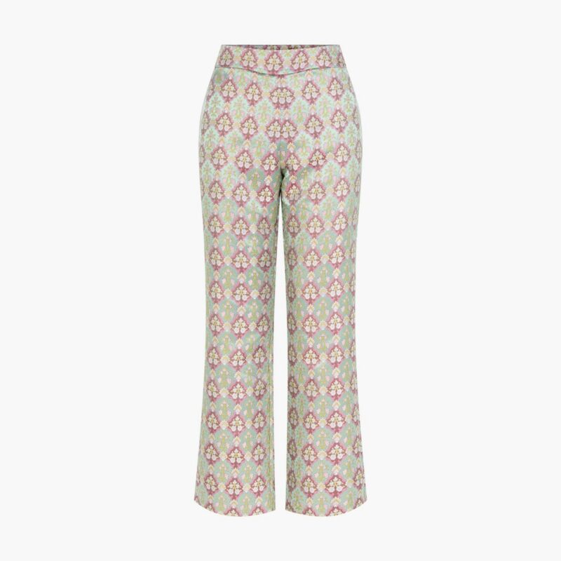 The Annina Pant - Baroque Diamond Block Berry/Green