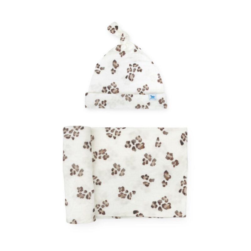 Stretch Knit Swaddle and Hat Set - Micro Cheetah