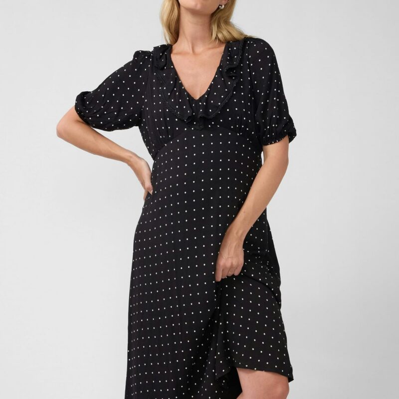 Ruffle V-Neck Maternity Midi Dress