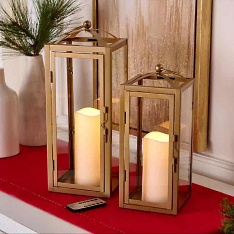 Make Your Selection: Kringle Express S/2 Flameless Metal Lanterns with Removable Christmas Bows
