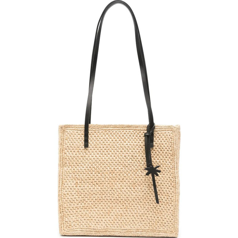 Manebi Inez raffia charm-detail shoulder bag - Neutrals