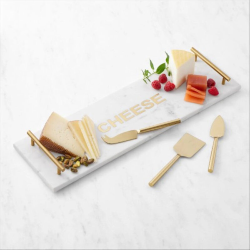 Marble & Brass ""Cheese"" Rectangular Board with Cheese Knives