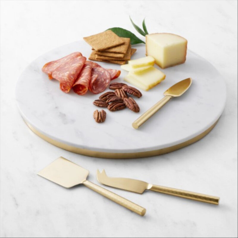 Marble & Brass Cheese Board with Cheese Knives