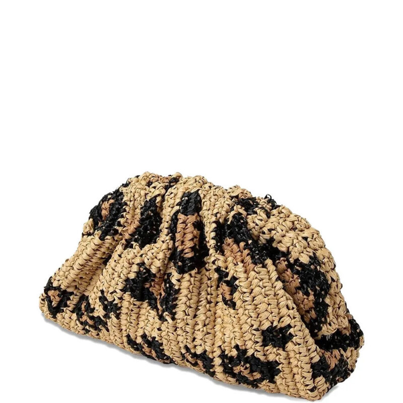 Maria La Rosa leopard-pattern raffia clutch bag - Neutrals