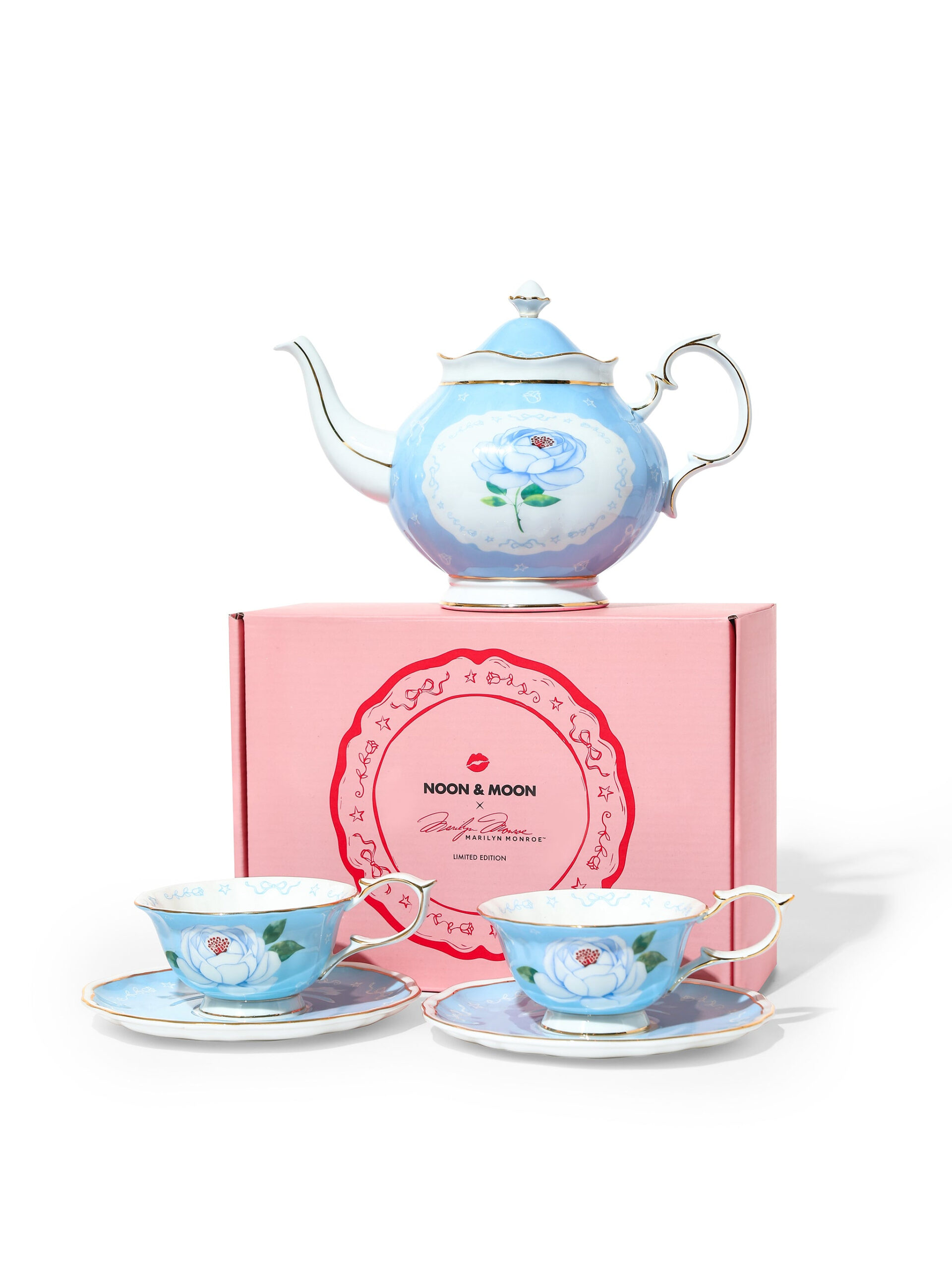 Noon & Moon Marilyn Monroe Hollywood Bloom™ Limited Edition, Baby Blue Tea Set of 3