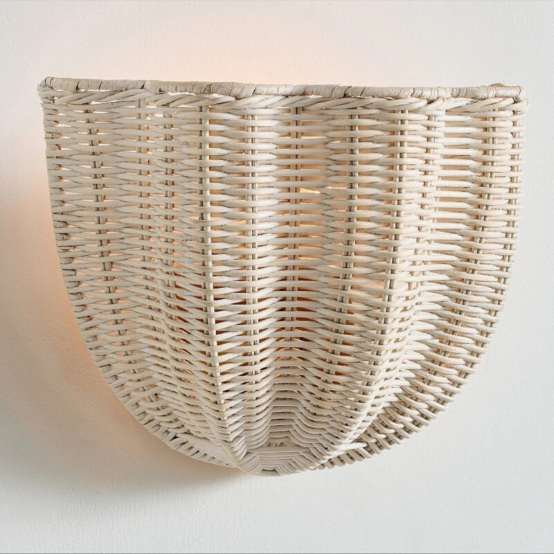 Marion Woven Scalloped 12"" Sconce, White Wash