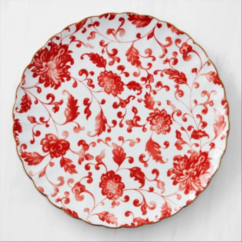 Williams Sonoma Marlo Thomas x Williams Sonoma Red Floral Dinner Plates, Set of 4