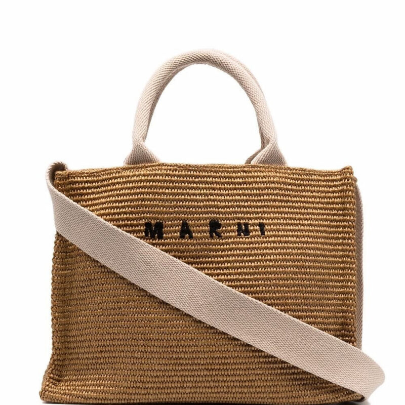 Marni raffia-effect tote bag - Brown