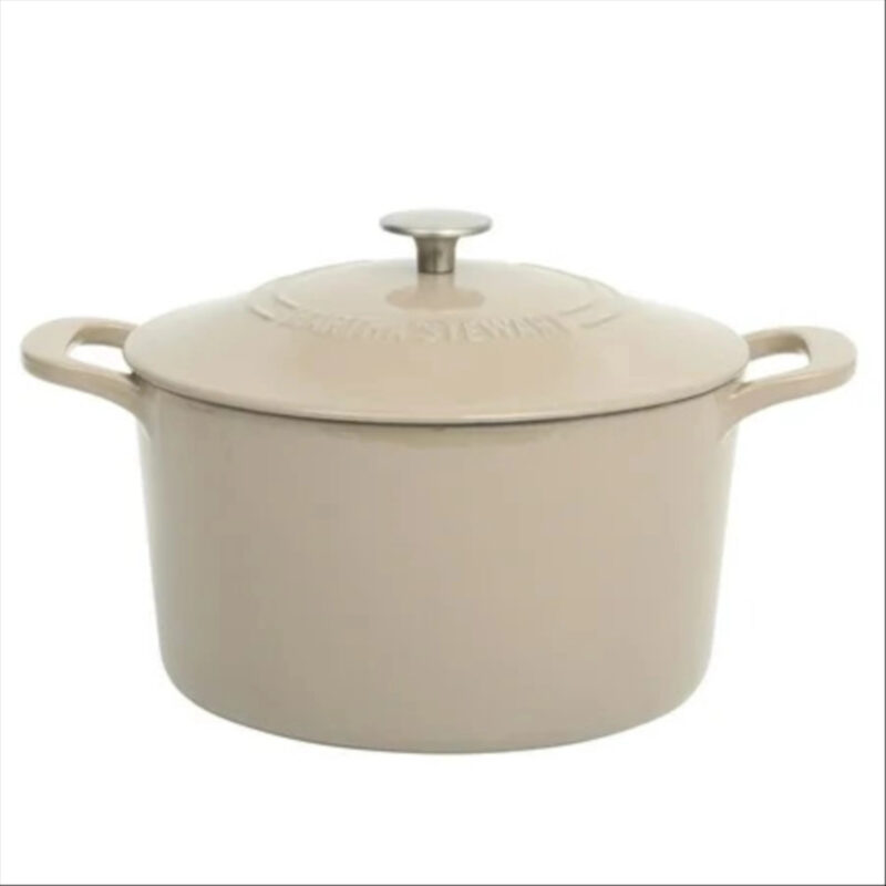 Martha Stewart 7-Quart Enamel Cast Iron Dutch Oven Pot with Lid, Taupe