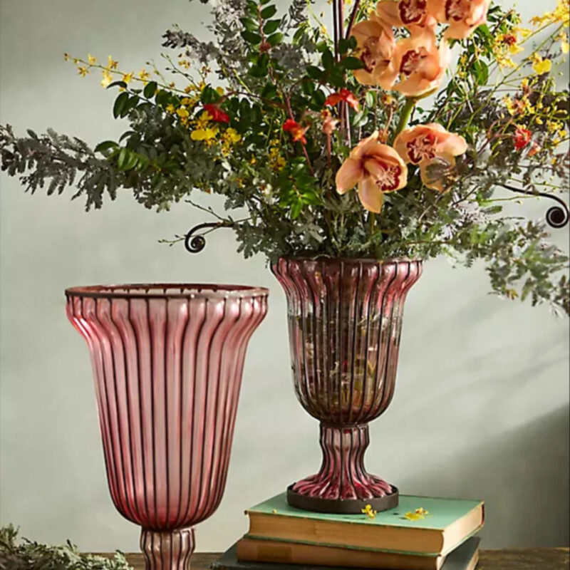Mauve Fluted Glass + Iron Vase in Purple, Size: Large at Terrain