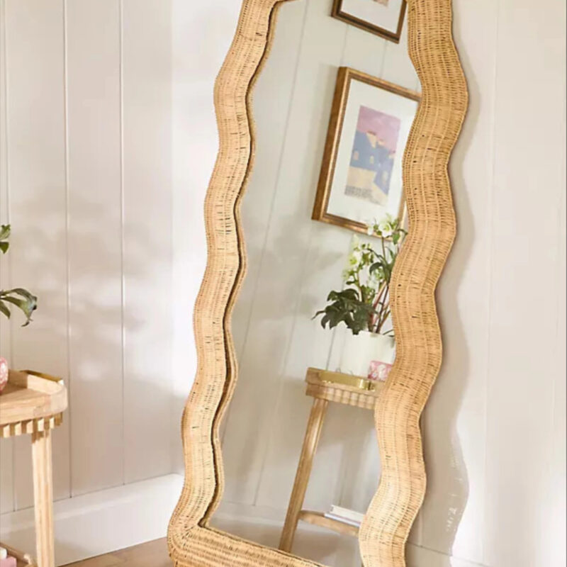 Maxine Rattan Scalloped Floor Mirror