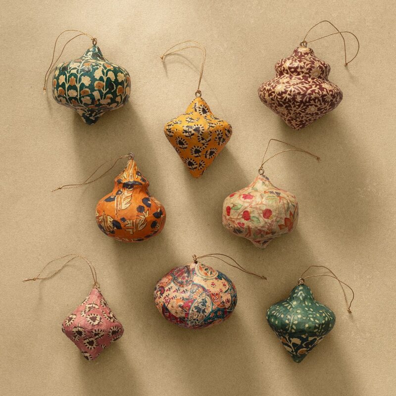 Paper Mache Block Printed Ornament (Set of 8)