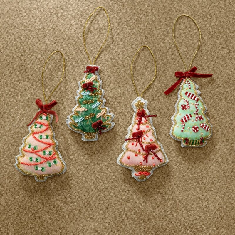 Handmade Beaded Christmas Trees (Set of 4)