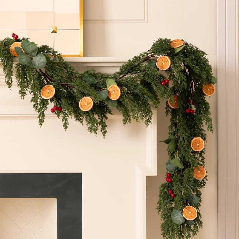 6' Orange & Eucalyptus Faux Garland