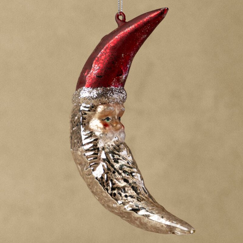6" Hand-Painted Mercury Glass Santa Moon Ornament