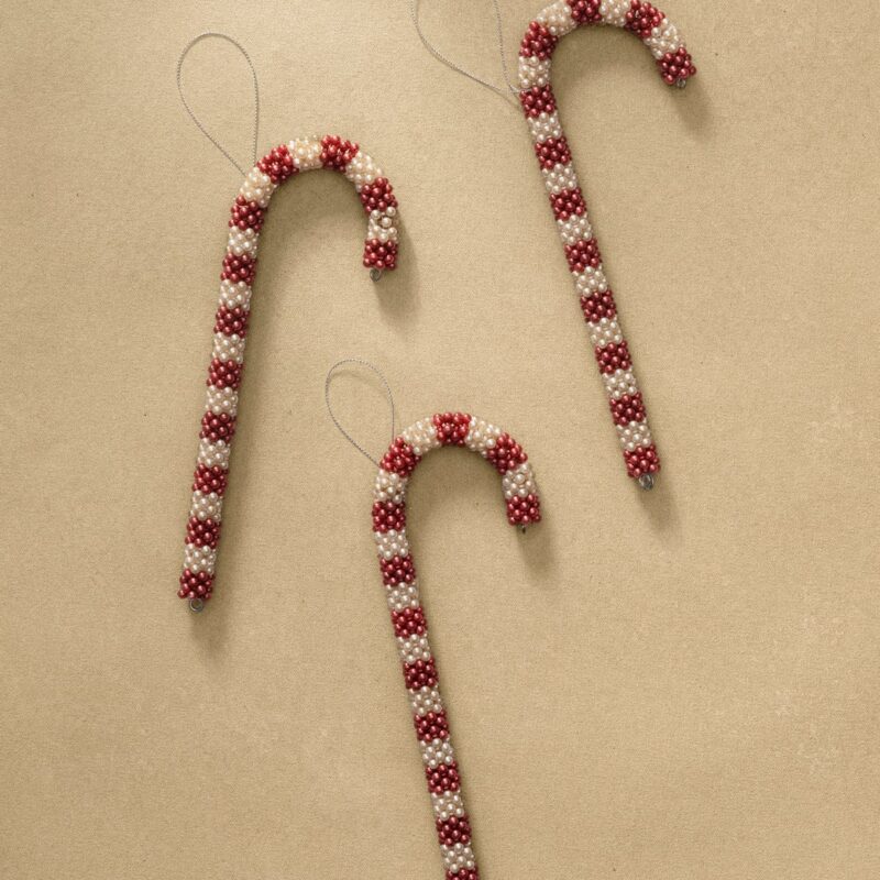 Beaded Candy Cane Ornaments (Set of 3)