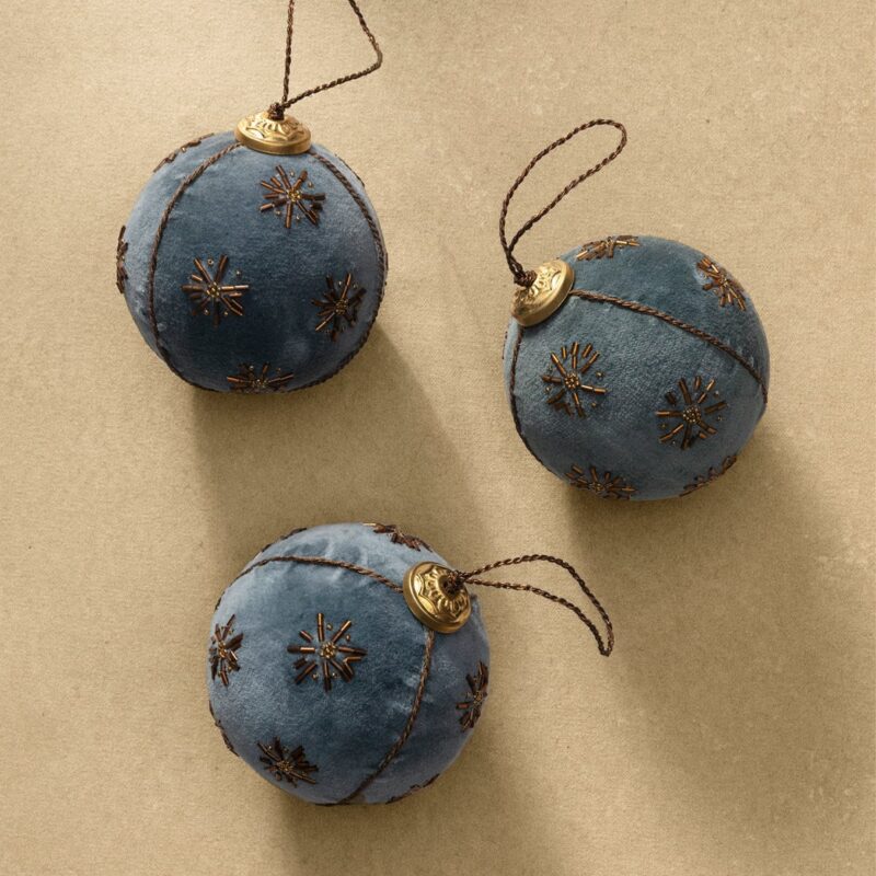 4" Embroidered Velvet Baubles (Set of 3)