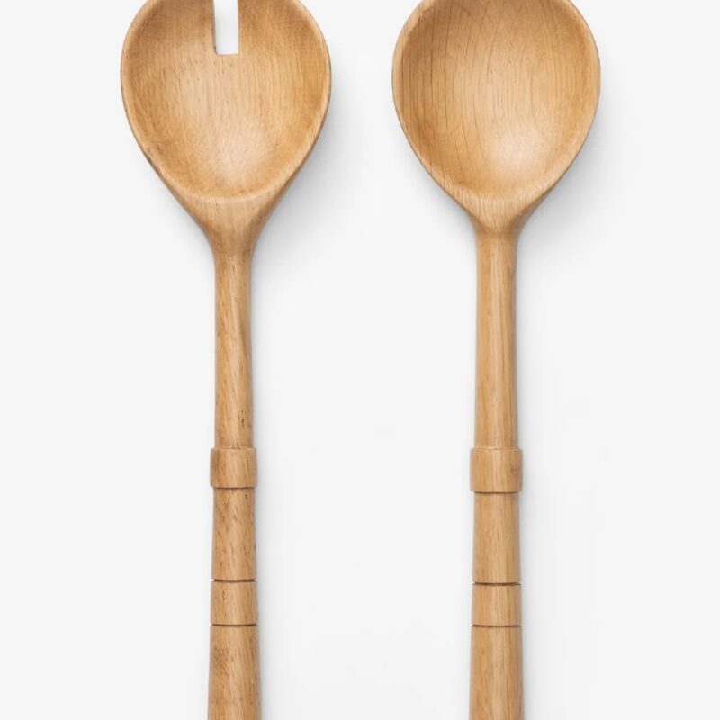 Notched Oak Wood Salad Servers