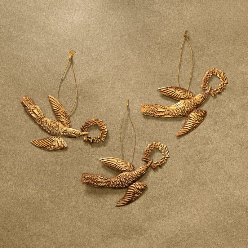 Pressed Metal Turtle Dove Ornaments (Set of 3)
