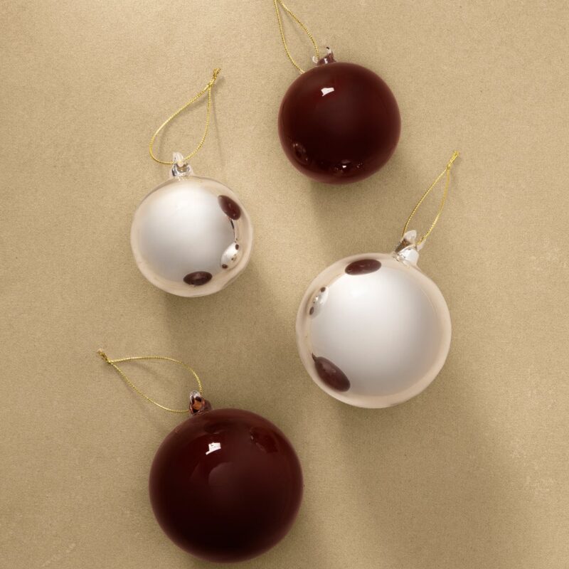 Red & Silver Assorted Gloss Baubles (Set of 4)