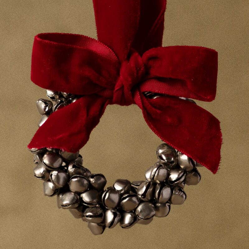 Silver Beaded Jingle Bell Wreath Ornament