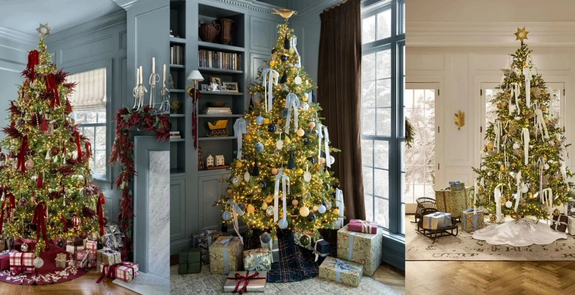 Three McGee & Co. Christmas tree bundles side by side: Holiday Grandeur, English Country Christmas, and Winter Reverie.