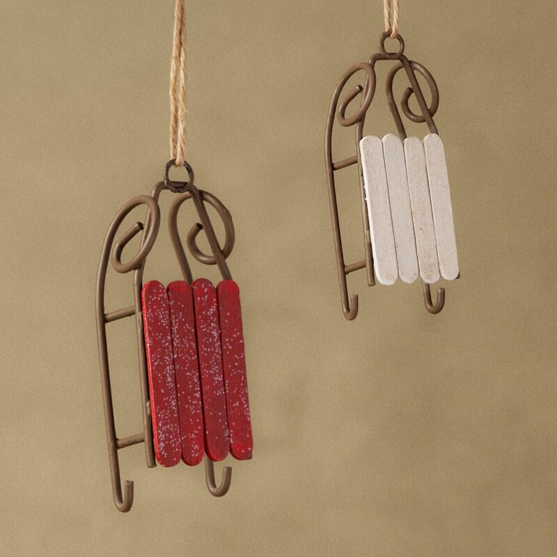 Wooden Sleigh Ornaments (Set of 2)