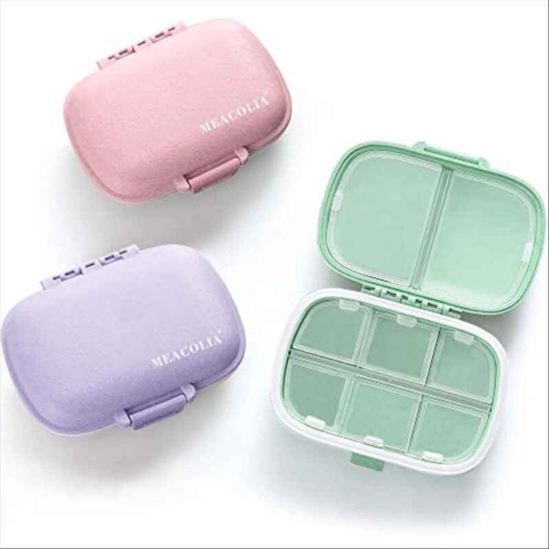 MEACOLIA 3 Pack 8 Compartments Travel Pill Organizer, Daily Pill Case Small Pill Box for Pocket Purse, Portable Pill Container Medicine Vitamin Organizer (Purple, Green, Pink)
