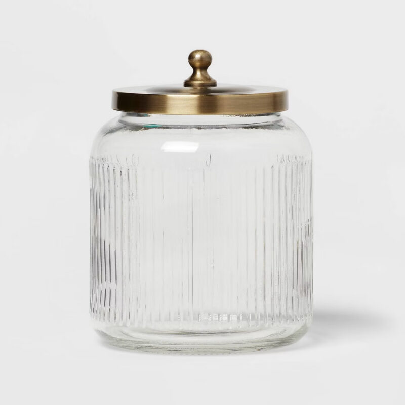 Medium Glass Bath Canister Brass - Threshold™: Elegant Storage Jar with Lid for Bathroom Organi...