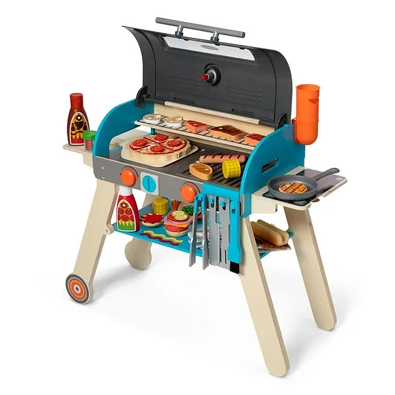 Melissa & Doug Wooden Deluxe Barbecue Grill, Smoker and Pizza Oven Play Food Toy for Pretend Play...